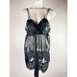 Vintage Victoria Secret Gold Label Black Baby Doll Sheer Nightie Lingerie Small